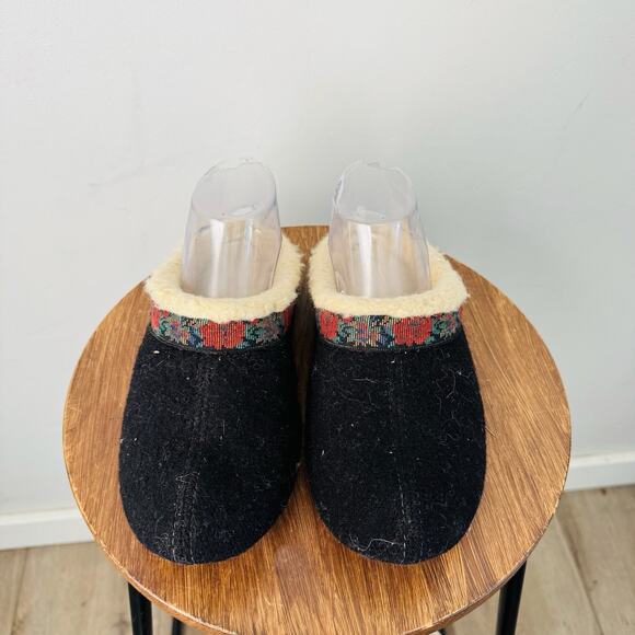 Black Wool Blend Slippers With Fur Lining Women’s Size 7.5 - Picture 3 of 9